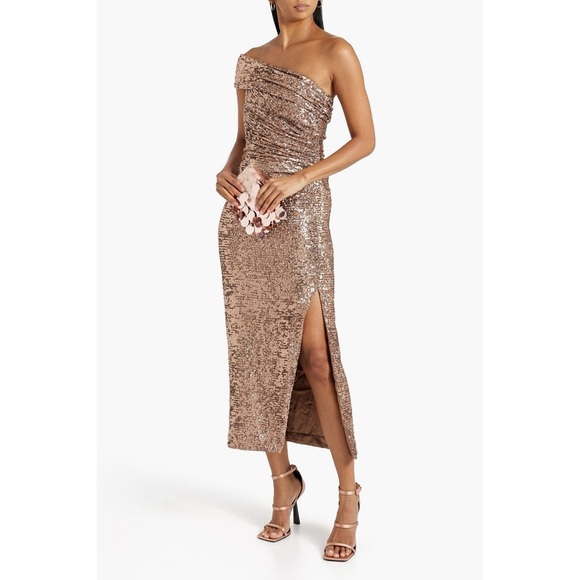 Jonathan Simkhai - Zay Latte One Shoulder Sequined Midi Dress - Picture 1 of 10